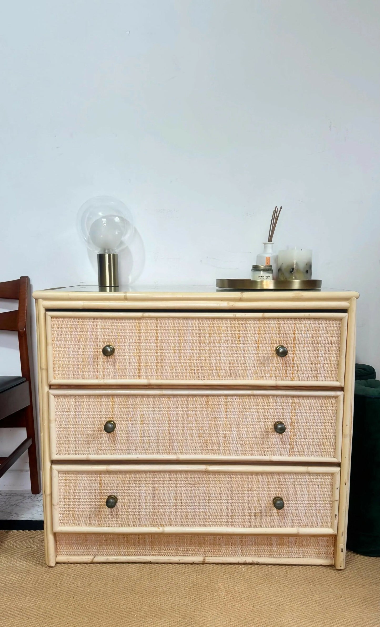 Mid century retro vintage chest of drawers wicker