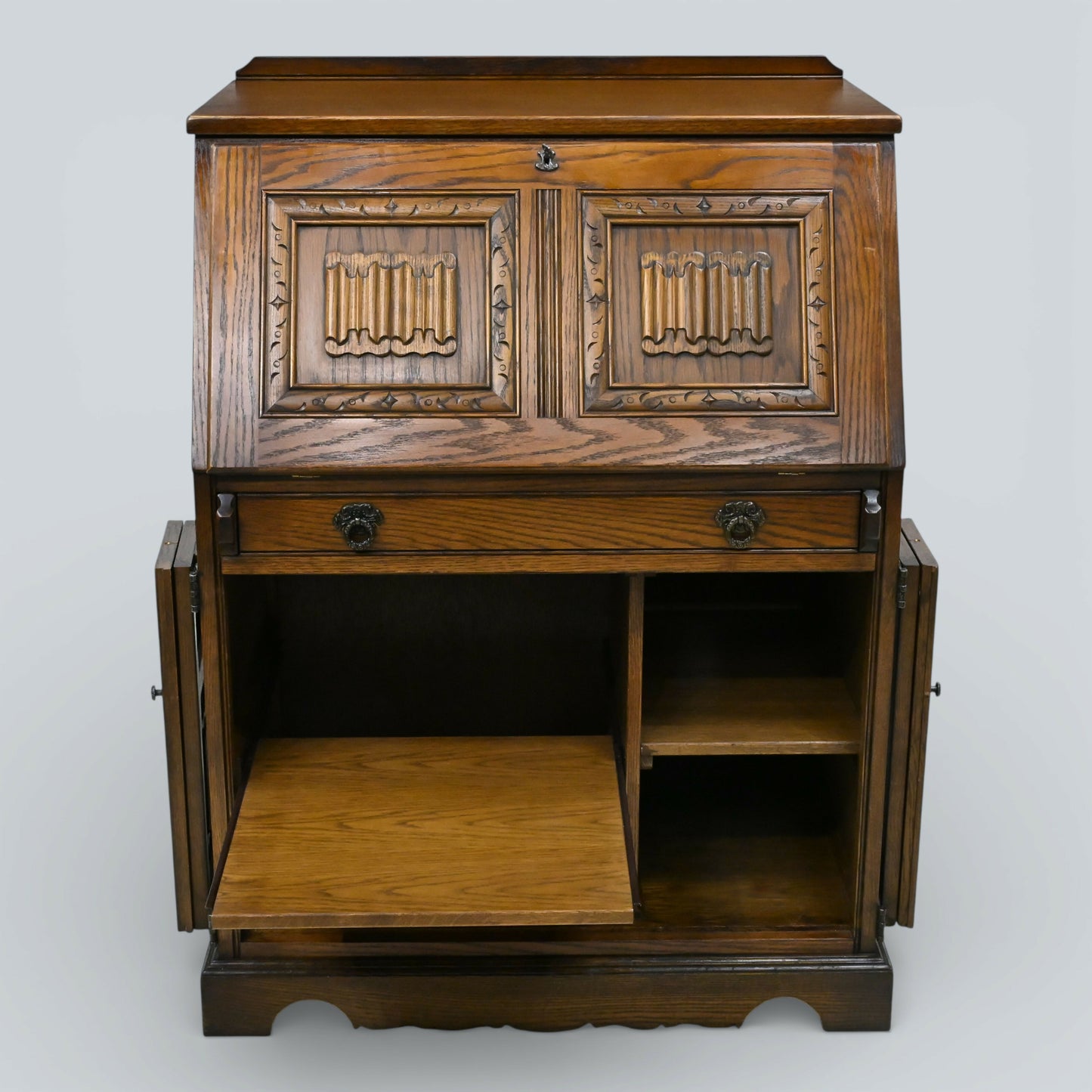 Old Charm Computer Bureau Micro Office Light Oak Red Leather FREE UK Delivery