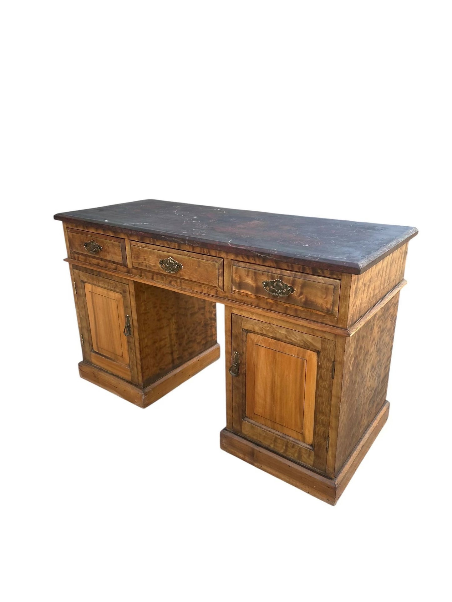 Vintage Burr Walnut and Slate writing office pedestal desk