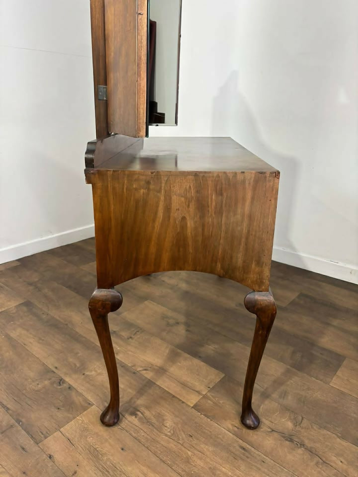 Vintage Walnut Veneered Triptych Mirror Dressing Table