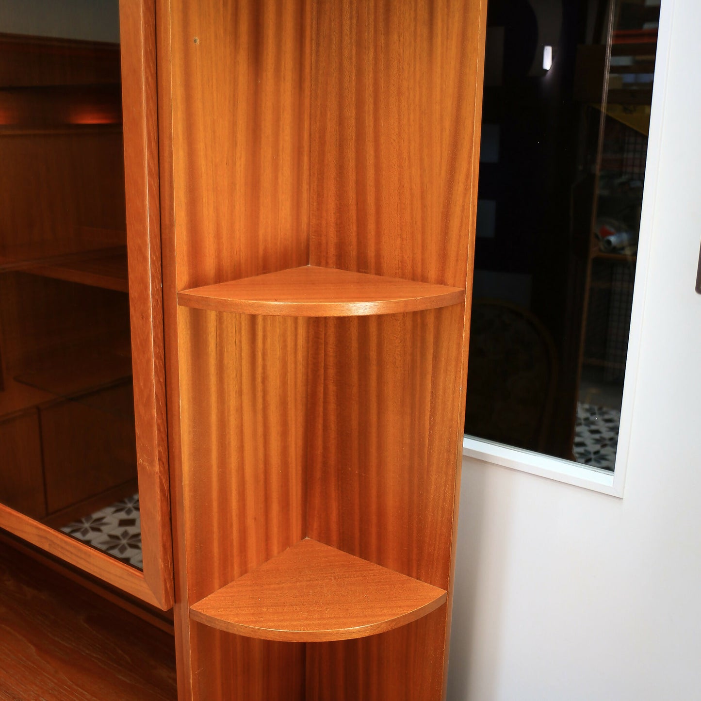 Teak Mid Century Wall Units by Morris of Glasgow. 1970s Display Drinks Cabinet