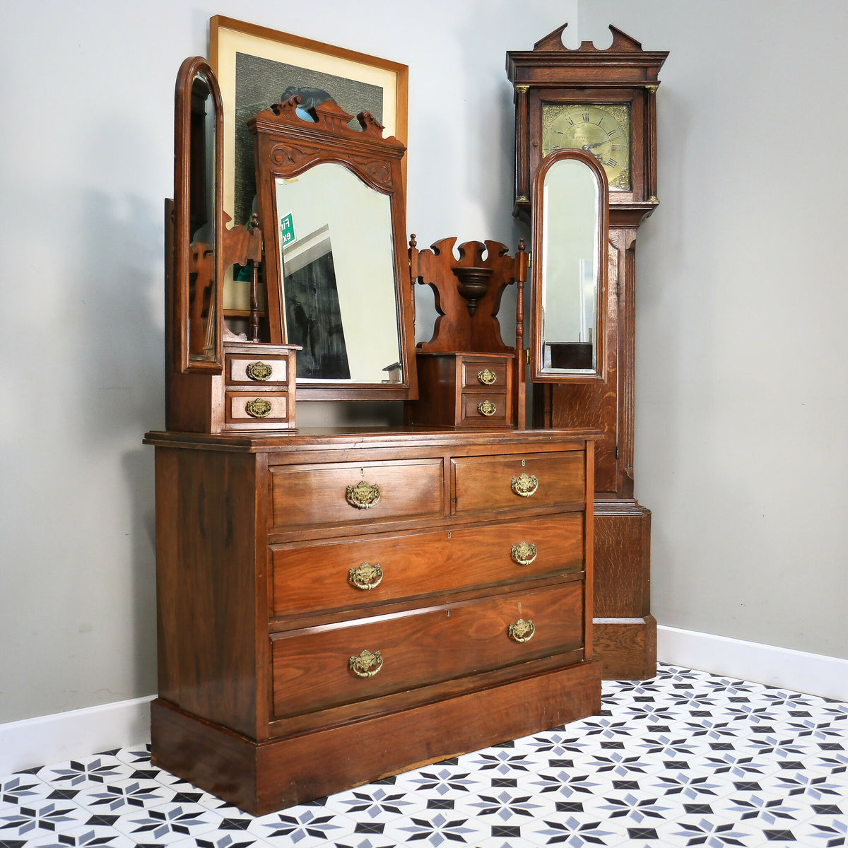 Antique Dressing Table Edwardian Mahogany Triple Mirror 1910