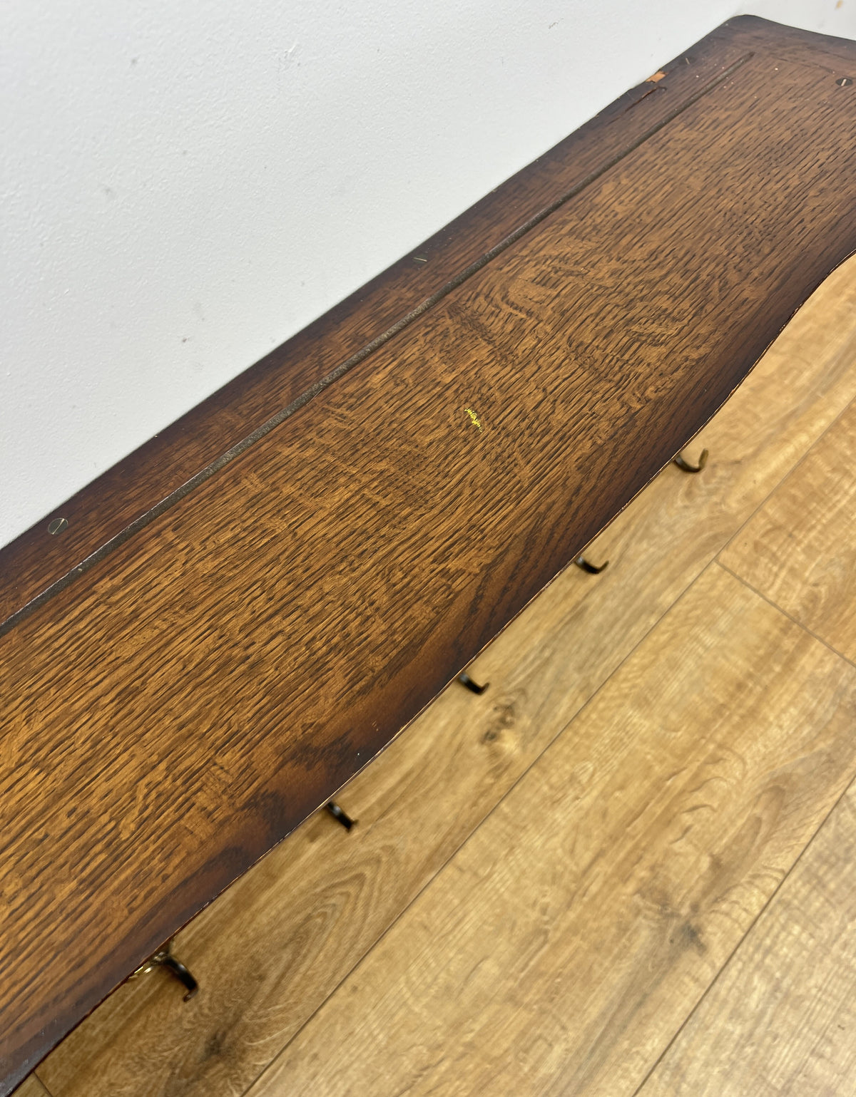 Coat Rack Vintage French Oak 6 Brass Hooks Wall Shelf Coat Hanger LOT 6552
