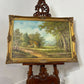 Large Signed Oil on Canvas – Woodland Cottage Landscape in Ornate Gilt Frame