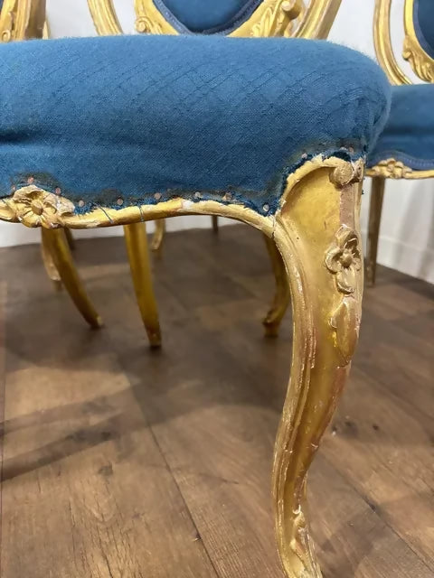 Set of Five Antique French Rococo Style Gilt Dining Chairs