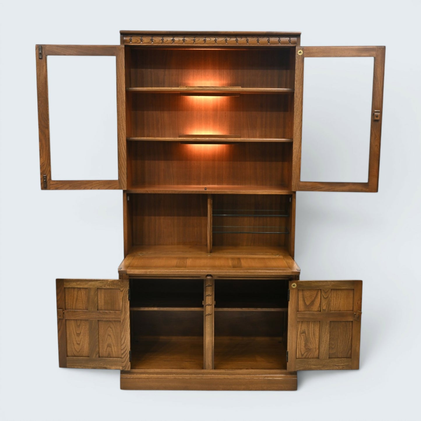 Ercol Mural Wall Unit Drinks Display Cabinets Solid Elm EXC FREE UK Delivery