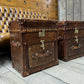 English Bridle Vintage Leather Side Table Trunk - Handmade Bedroom Furniture Pair Bespoke Chest