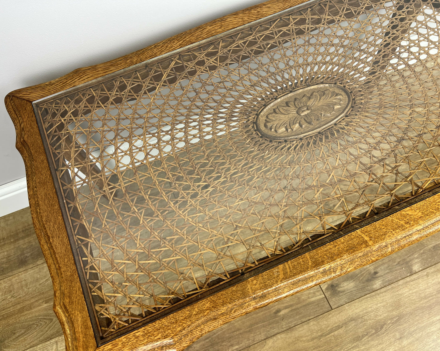 Coffee Table Vintage French Style Oak Carved Glass Top Side Table LOT 6310
