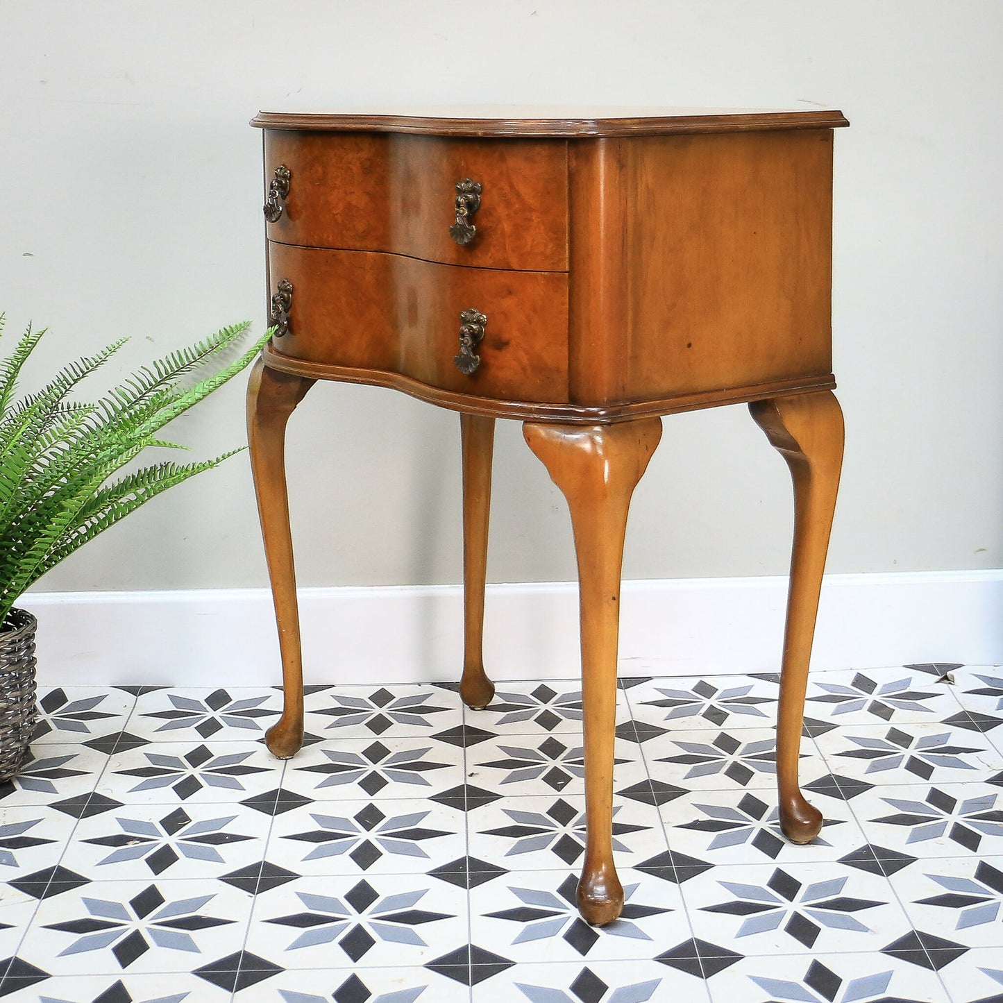 Hall Table Side Table Serpentine Front in Burr Walnut Chest of Drawers