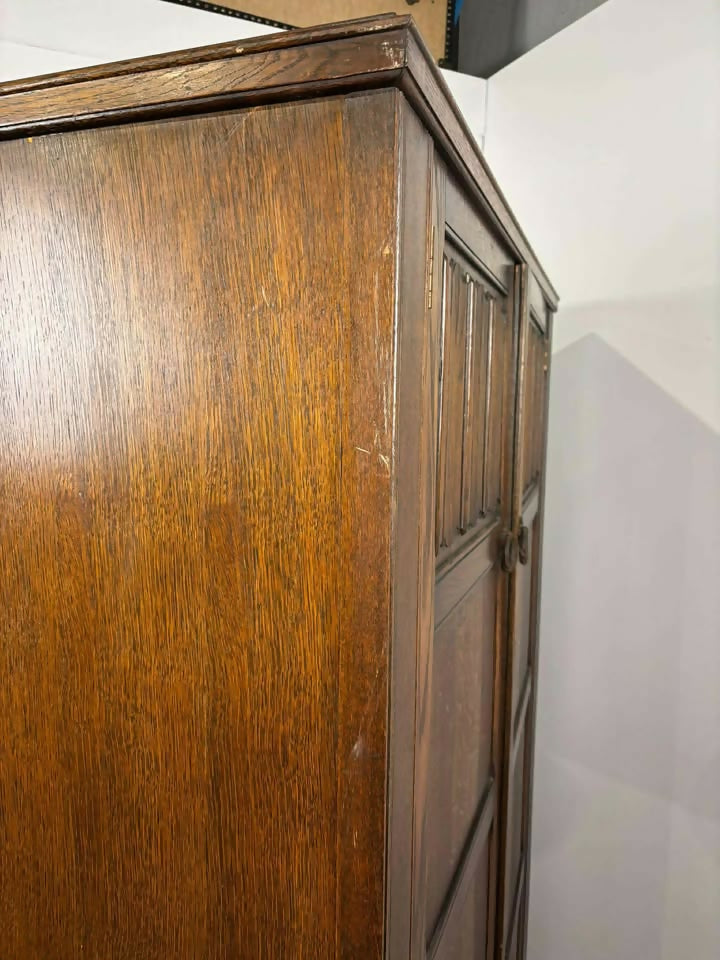Vintage Priory Style Oak Double Wardrobe