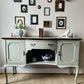 Antique Sage Green Greyish Sideboard: Bow-Fronted Cabinet with Brass Rail