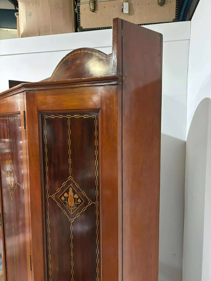 Exceptional Aesthetic Movement Mahogany Hall Wardrobe with Boxwood & Ebony Inlay, c. 1880