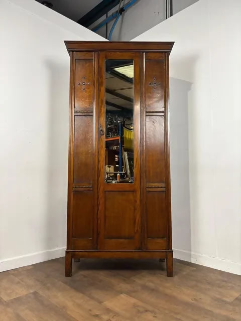 Vintage Oak Single Mirror Door Wardrobe / Hall Robe