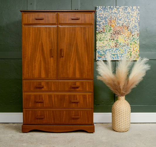 Large Mid Century Tallboy Linen Cabinet with Drawers