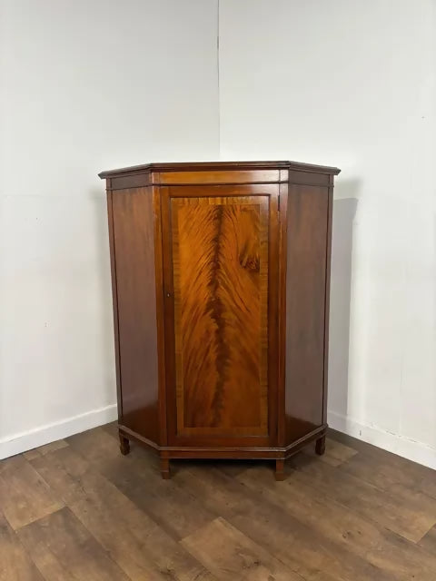 Edwardian Flame Mahogany Inlaid Freestanding Corner Cabinet