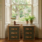 English luxury leather vintage nightstands | Olive green matching bedside tables | Hand dyed
