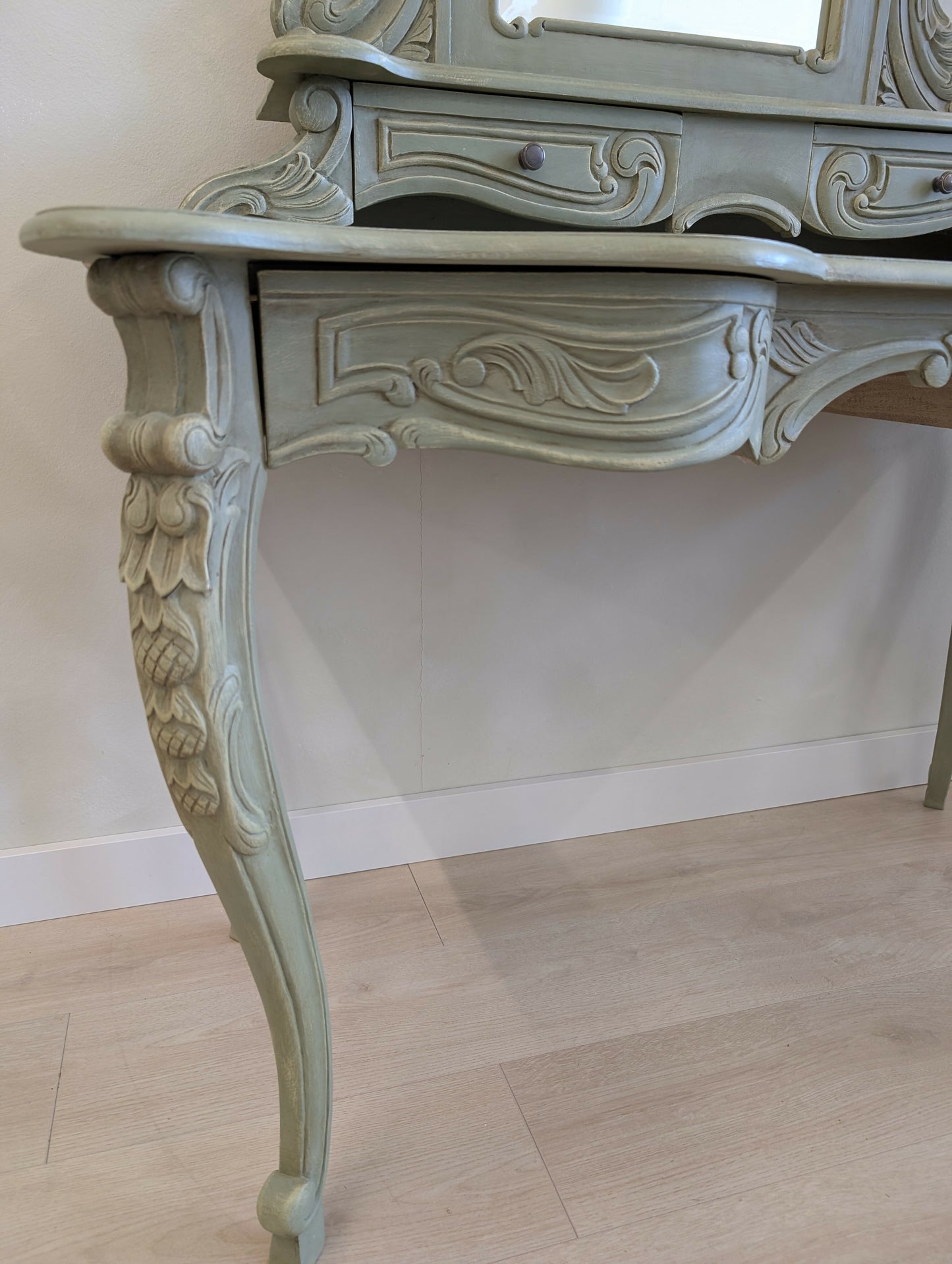 Vintage French Dressing Table & Mirror | Hand Painted Vanity | Ornate French Bedroom Furniture