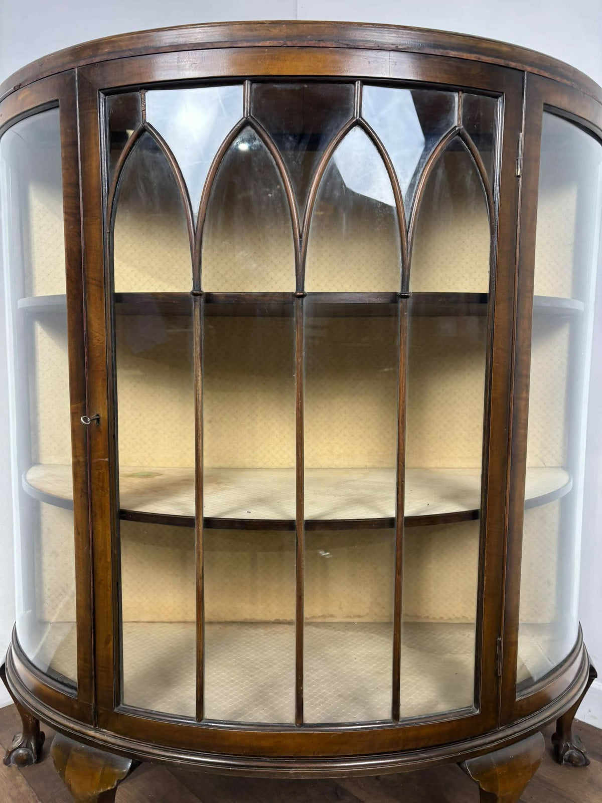Vintage Walnut Bow Front Display Cabinet