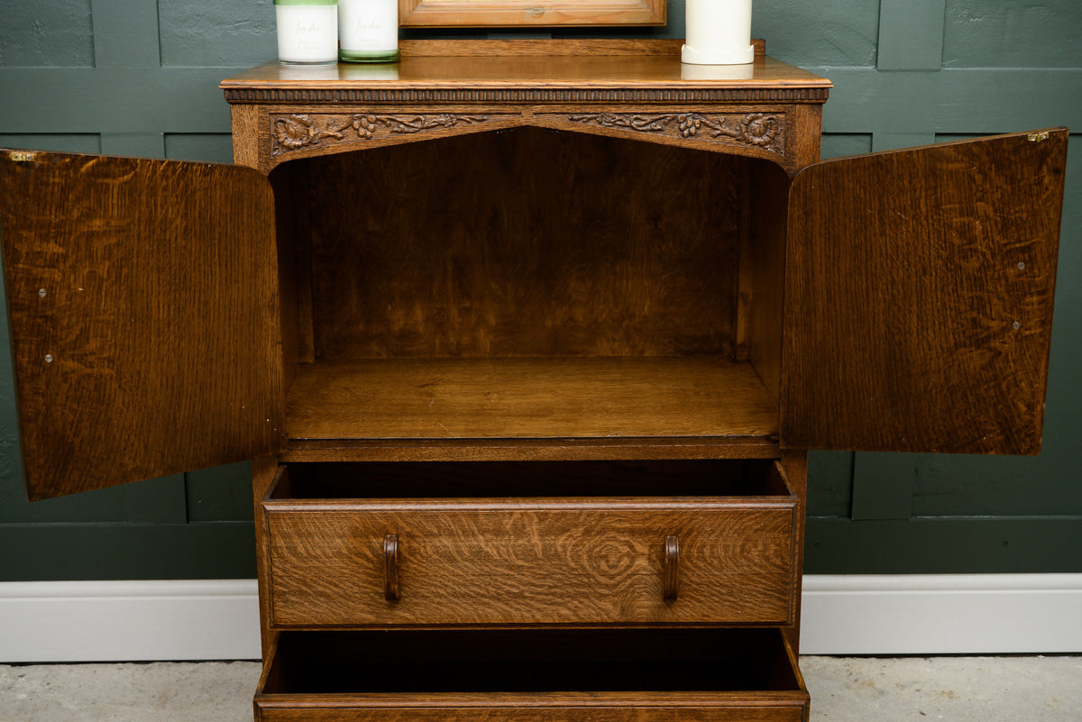 Art Deco Solid Oak Tallboy - Linen Cabinet - Cupboard Drawers