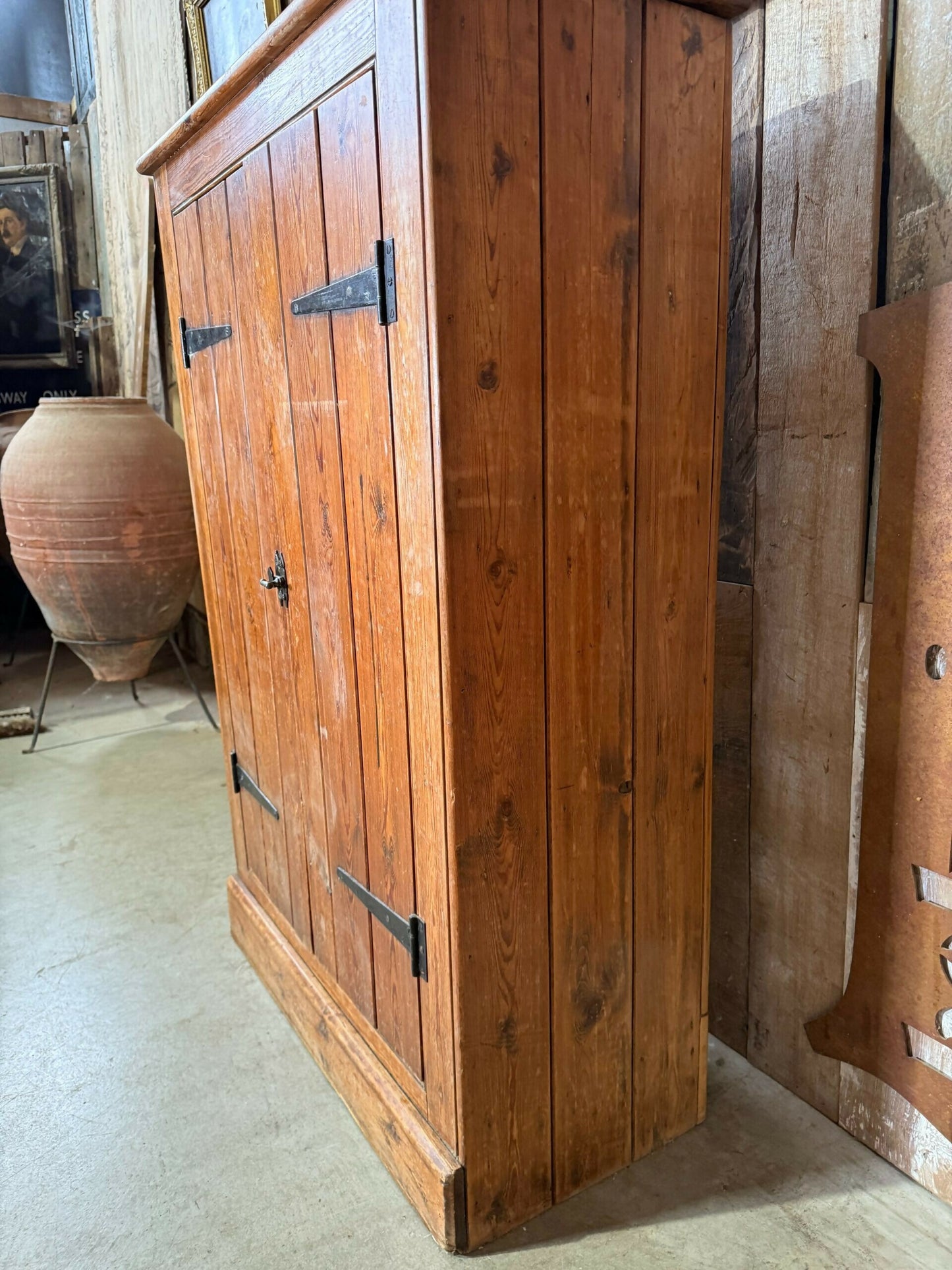 Vintage Mid Victorian Narrow Pine Pantry Hall Kitchen Estate Cupboard, c1860