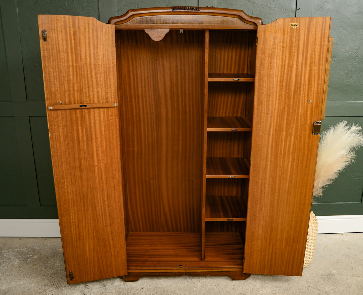 Art Deco Style Walnut Gentlemans Wardrobe - 1960s