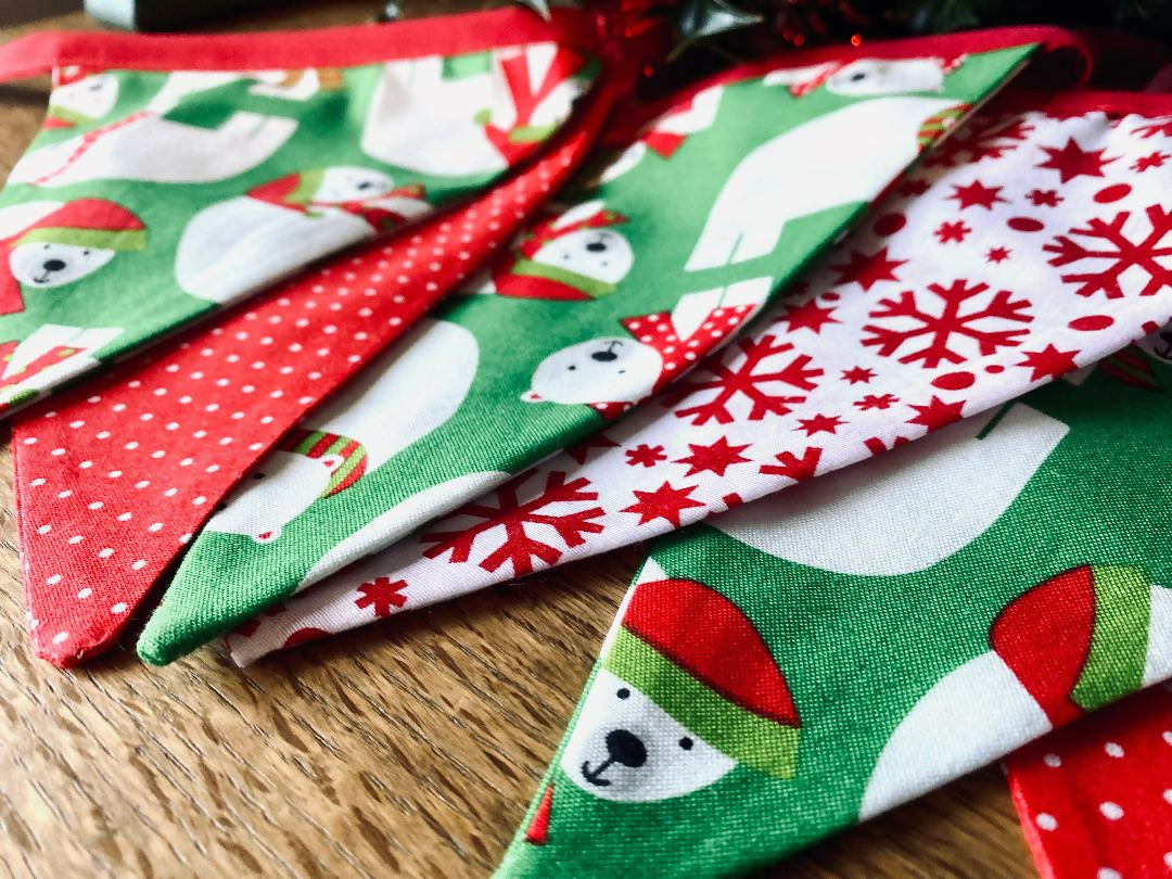 Handmade Christmas Bunting (Green Polar Bear)
