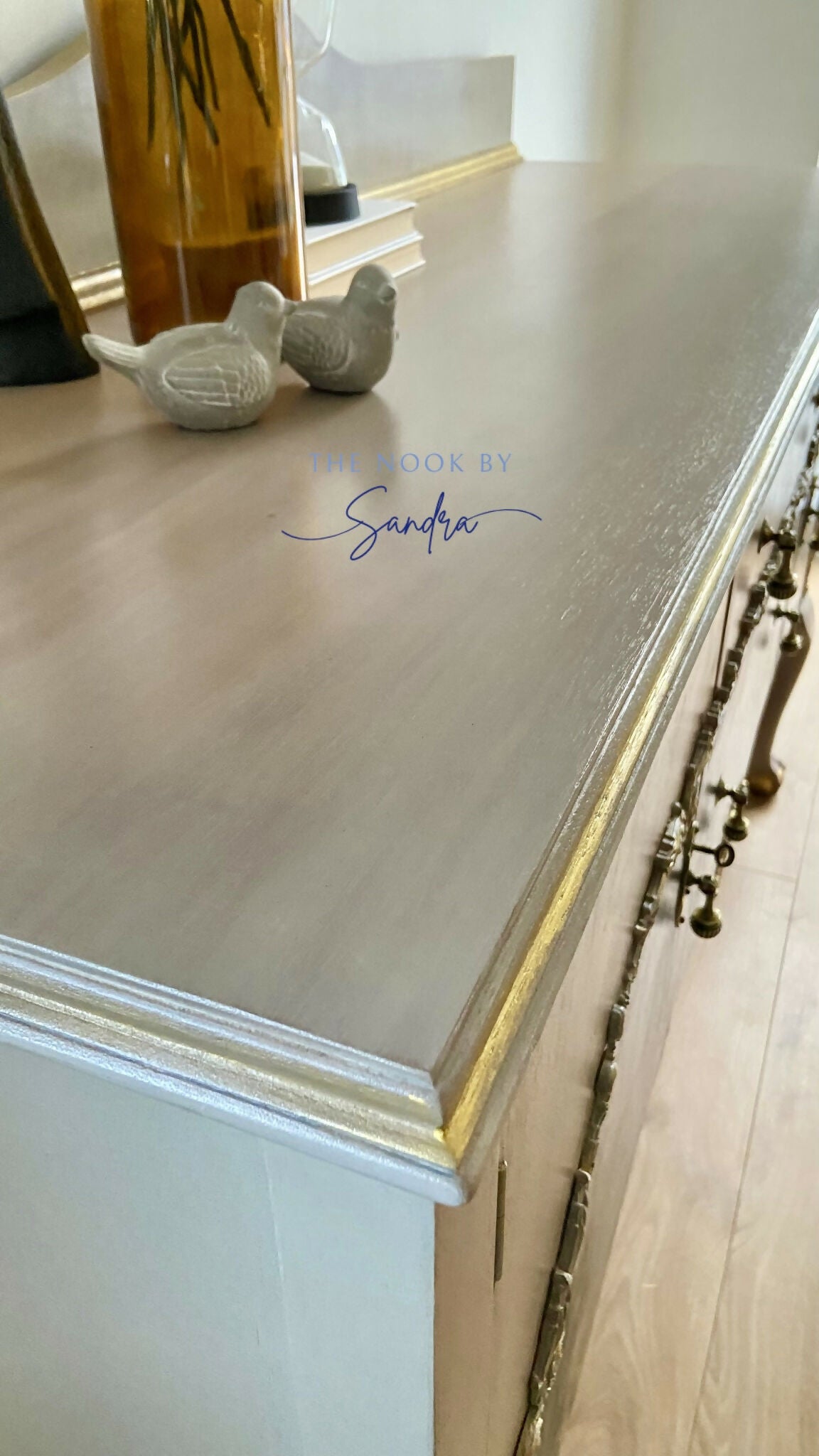 Elegant Upcycled Sideboard •Chateau Wash •Gold moulds •Floral Foil