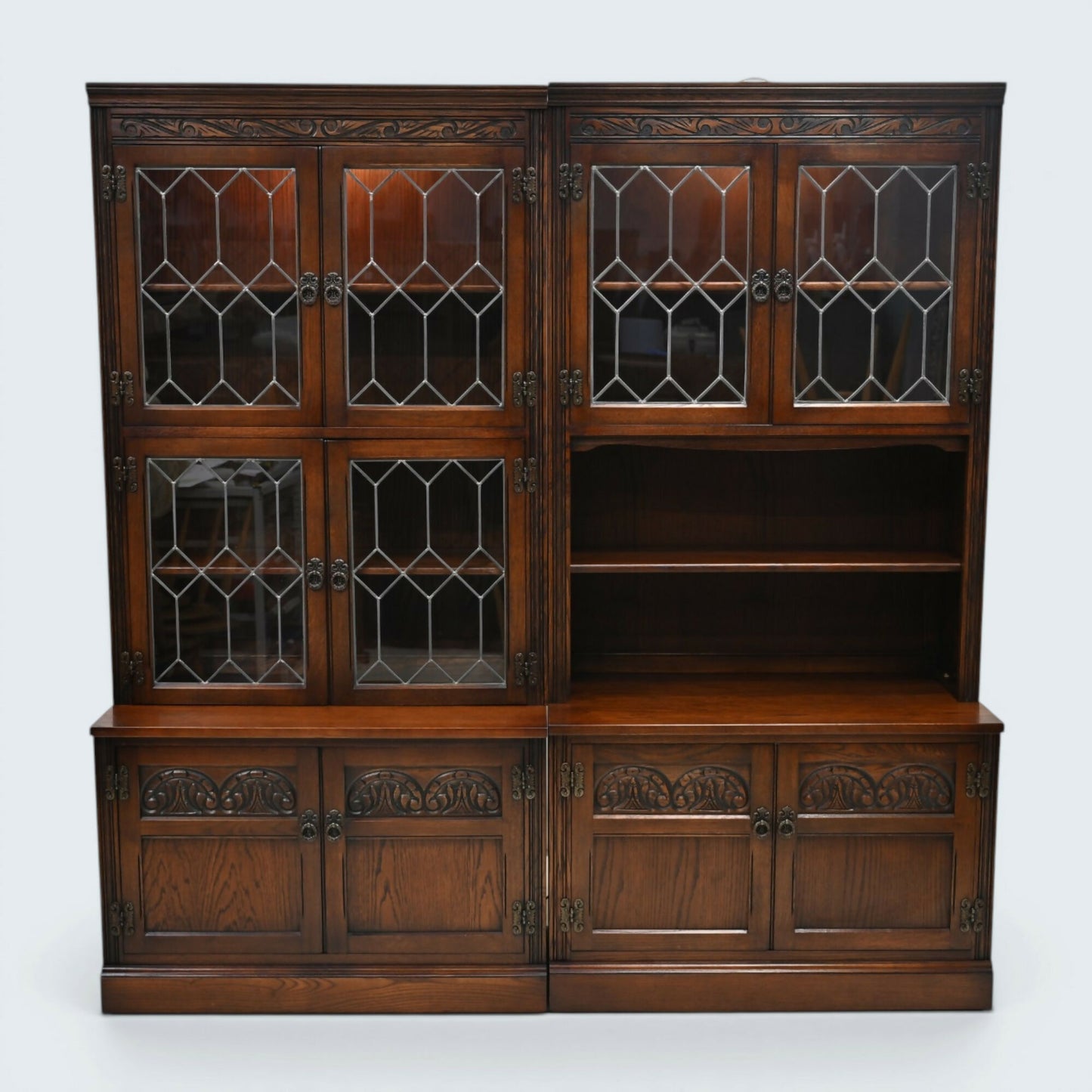 Old Charm Large Wall Unit Display Cabinet Bookcase Tudor Brown FREE UK Delivery