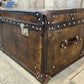 Handmade English luxury large Vintage leather coffee table - hand dyed storage trunk