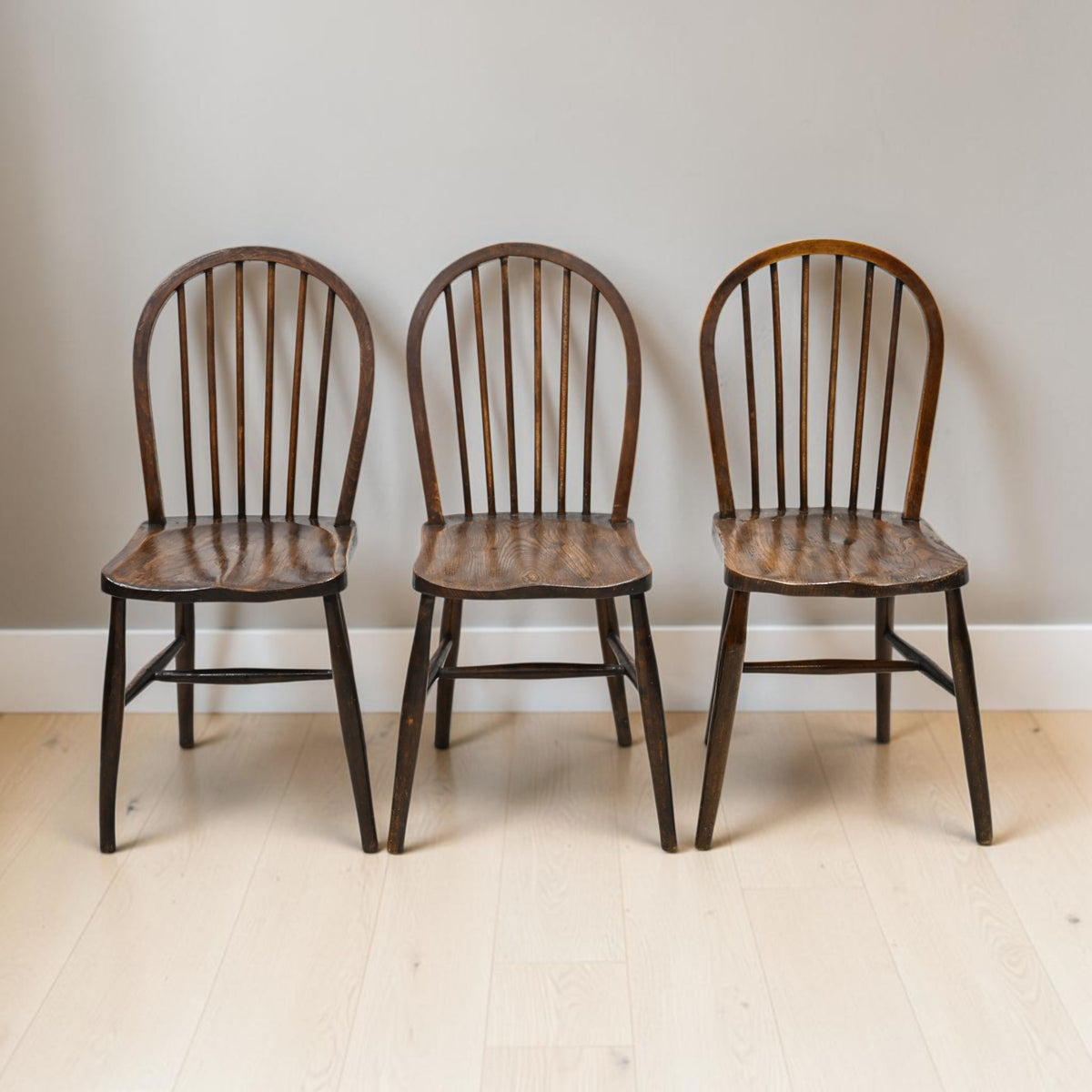 3 Antique Old Pub Style Kitchen Chairs Windsor Bow Back Elm Seats FREE Delivery*