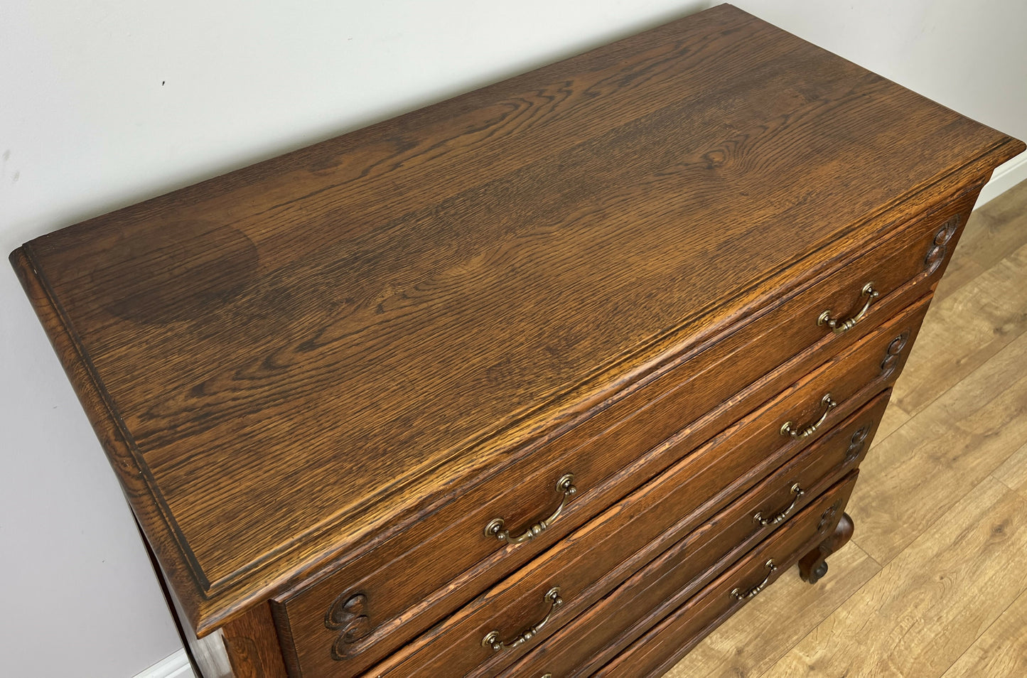Chest of Drawers Vintage French Louis Oak 4 Drawers Carved Cabinet LOT 6269