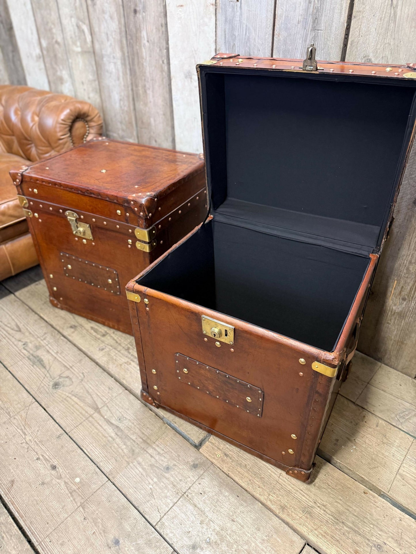 Vintage storage trunks - custom made chests - English antique leather