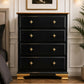 Vintage Chest of Drawers Star Handles Black Dresser | Hand Painted Refurbished Bespoke | Black Gold Brass Solid Wood