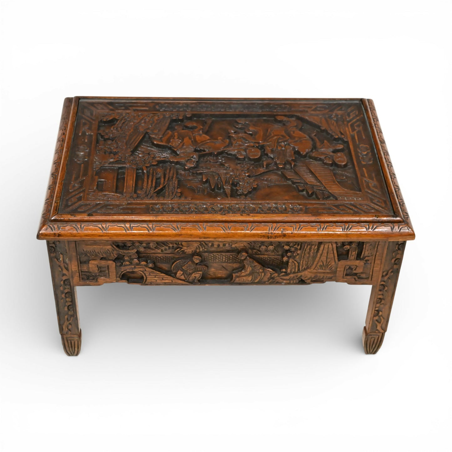 Small Chinese Coffee Table Carvings Inset Glass Top Carvings Opium Table. SBR11116/2910E