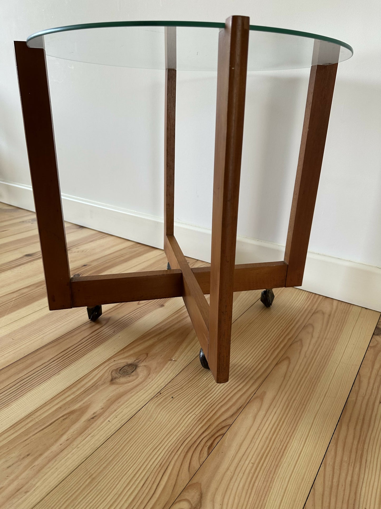 Mid Century Vintage Glass Side Coffee Table Minimalist