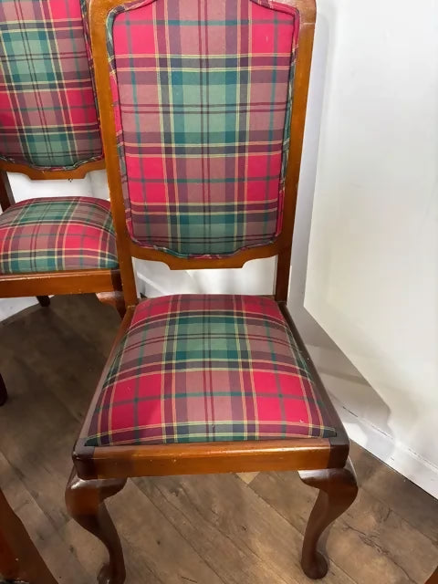 Set Of Six Antique Tartan Upholstered Dining Chairs
