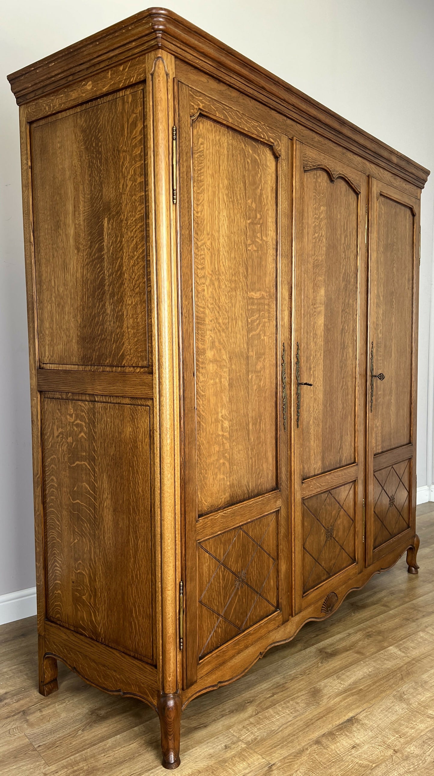 Wardrobe Vintage French Louis XVI Style Three Door Oak Carved Armoire LOT 6458