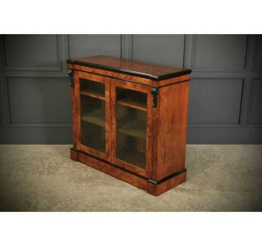Vintage Victorian Glazed Figured Walnut Bookcase Display Cabinet