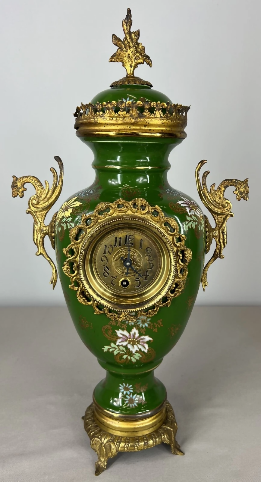 Mantel Clock Set Antique French Garniture Porcelain Bronze Candelabras LOT 3620