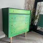 Mid Century Chest of Drawers Hand Painted Green With Gold Legs