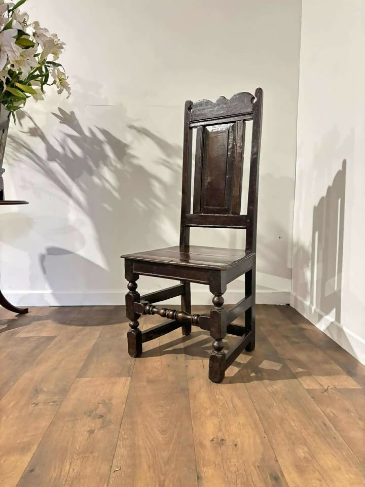 Early Georgian Oak Panel-Back Side Chair