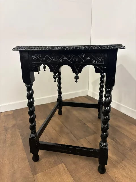 Antique Heavily Carved Barley Twist Side Table