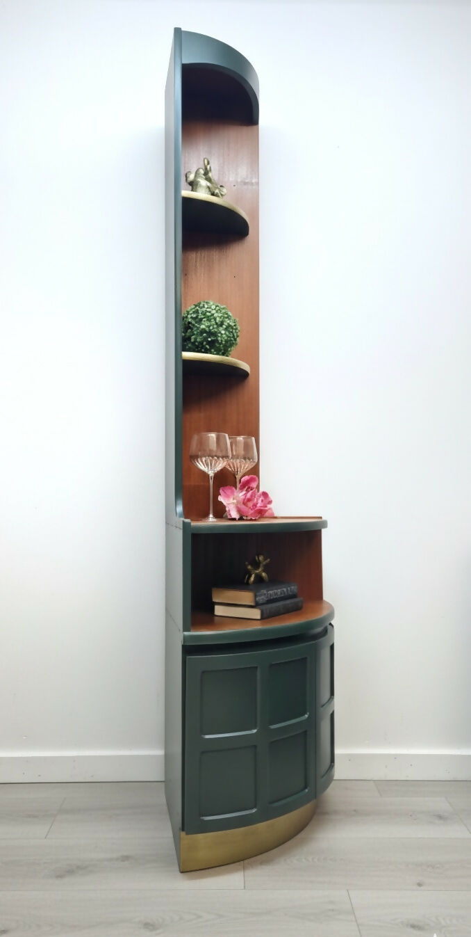 Mid century modern nathan corner unit,drinks cabinet in green and gold