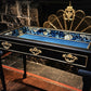 Vintage Queen Anne Style Bijouterie Jewellery Display Table in Black & Gold with William Morris Interior