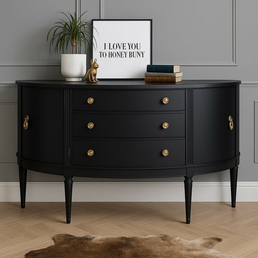 Bow Fronted Black & Gold Mahogany Sideboard