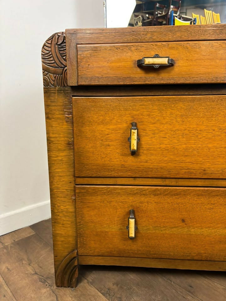 Art Deco Style Vintage Oak Dressing Table with Mirror