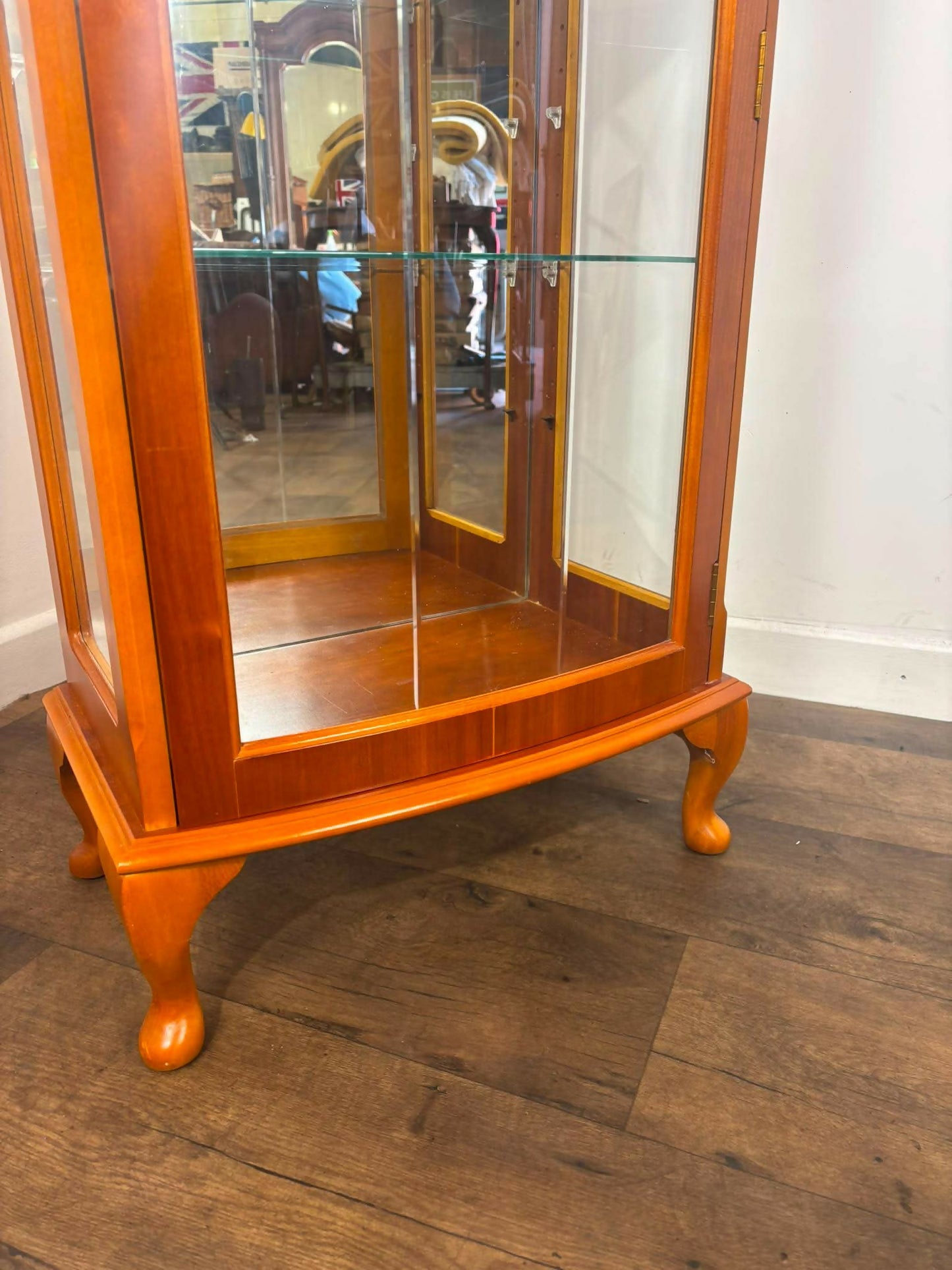 Reproduction Yew Wood Glazed Display Cabinet with Key