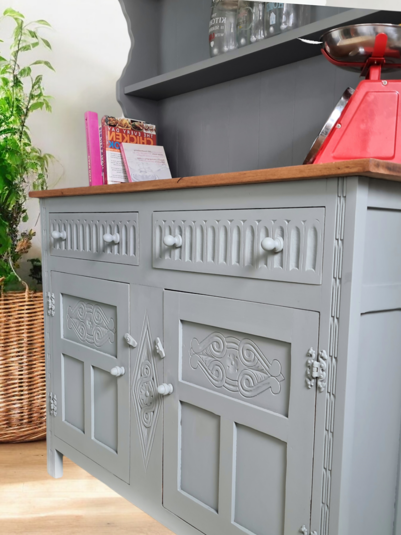 light grey welsh dresser Welsh Dresser, Farmhouse,grey, Sideboard, Rustic Storage,cupboard, Sideboard, Dresser,vintage, Old Charm, Oak,