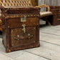 English Bridle Vintage Leather Side Table Trunk - Handmade Bedroom Furniture Pair Bespoke Chest