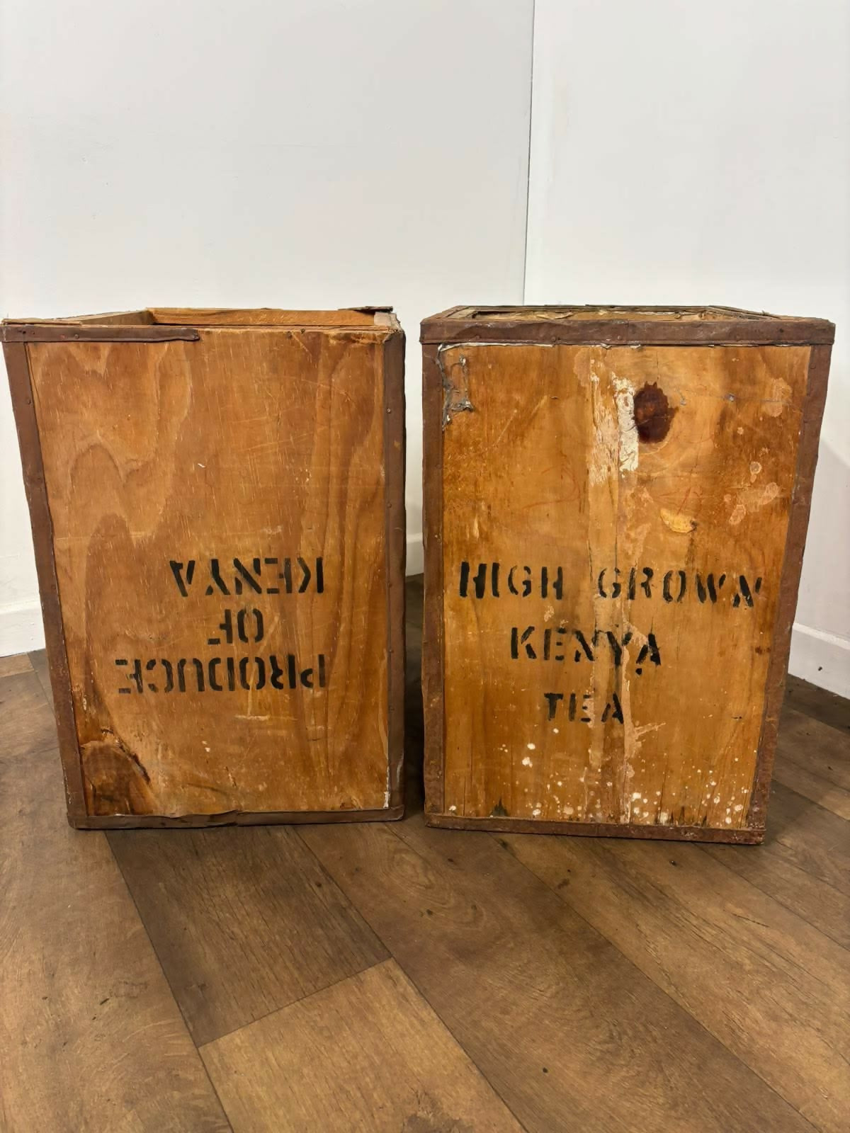 Pair of Vintage Kenyan Tea Export Crates / Wooden Boxes